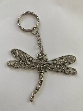 Dragonfly Keychain Silver Toned Charm
